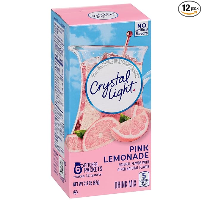 Crystal Light Drink Mix, 72 Pitcher Packets, for Flavorful Hydration and Shareable Refreshment, Pink Lemonade, Natural Flavor with other Natural Flavor, Zero Sugar, Low Calorie, 2.9 oz each box