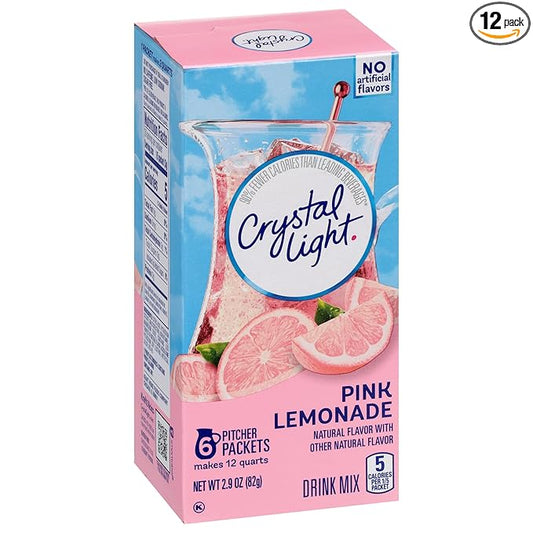 Crystal Light Drink Mix, 72 Pitcher Packets, for Flavorful Hydration and Shareable Refreshment, Pink Lemonade, Natural Flavor with other Natural Flavor, Zero Sugar, Low Calorie, 2.9 oz each box