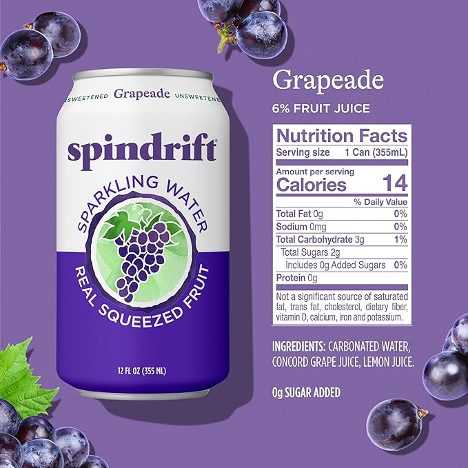 Spindrift Grapeade Can 12 Ounce (Pack of 24)
