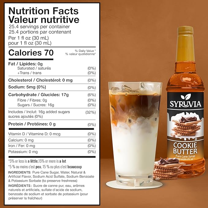 Syruvia Coffee Syrup, Cookie Butter Flavored Syrup for Drinks, Lattes, and Desserts – 25.4 fl oz, With Pump
