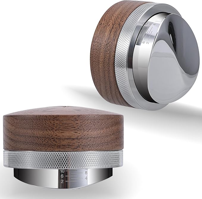 KNODOS 51mm Espresso Distribution Tool Walnut Coffee Distributor Adjustable Depth Stainless Steel Espresso Leveler Premium Espresso Machine Accessories For Coffee Bar