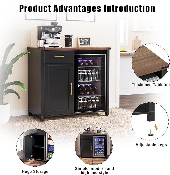 GDLF Coffee Bar with Mini Fridge Space, Mini Fridge Cabinet Stand，Liquor Wine Cabinet for Dorm, Kitchen or Office, 39.4" W X 20.9" D Tabletop