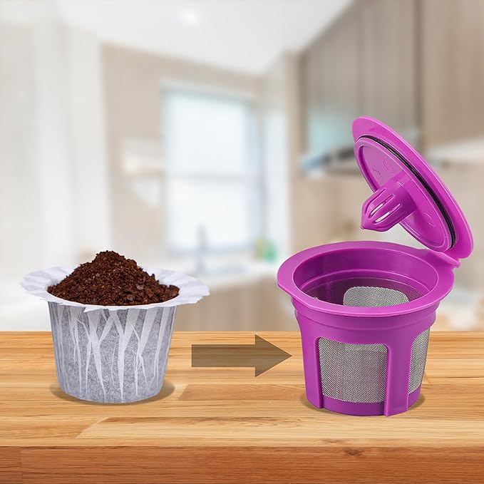 300 Count Disposable Paper Filter with 2 Pack Reusable K Cups Coffee Pods,Compatible with Keurig 2.0 and 1.0 Coffee Maker
