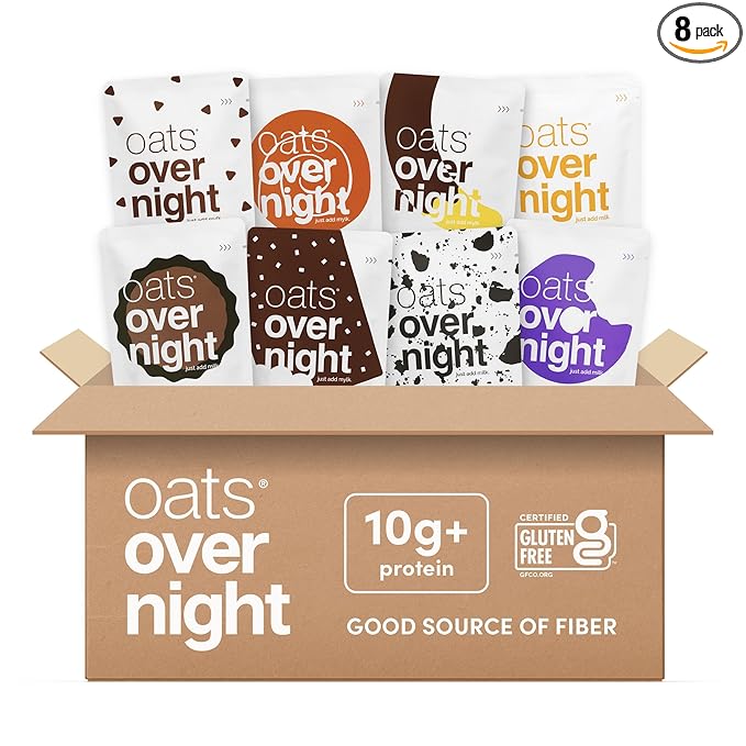 Oats Overnight Dessert Variety Pack - High Protein, High Fiber Breakfast Protein Shake - Gluten Free Oatmeal, Non GMO High Protein Oatmeal - Salted Toffee, Chocolate Satin Pie & More Flavors (8 Pack)