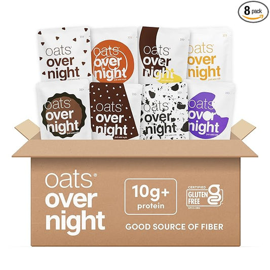 Oats Overnight Dessert Variety Pack - High Protein, High Fiber Breakfast Protein Shake - Gluten Free Oatmeal, Non GMO High Protein Oatmeal - Salted Toffee, Chocolate Satin Pie & More Flavors (8 Pack)