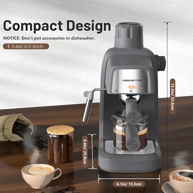 KEENSTAR 3.5Bar Espresso Machine with Milk Frother, 800W Compact Espresso and Cappuccino Machine with Preheating Function, 4 Cup Espresso Maker for Cappuccino or Latte, Gift for Coffee Lover