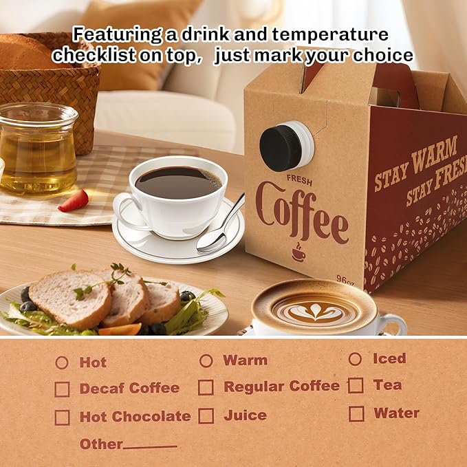 5 Pack Disposable Coffee Box Dispensers to Go Drink Containers Insulated Hot Beverage Dispenser Coffee Carrier with Handle Server for Parties Catering Take Out (96 oz)