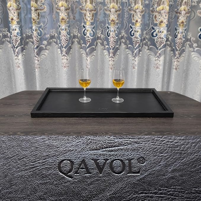 30 x 16 inches High-End Light Luxury Leather Rectangle Oversized Service Tray for Ottoman Tray, Coffee, Food, Family Dinner, Picnic, Party Essentials (Black, 30 x 16 inch)