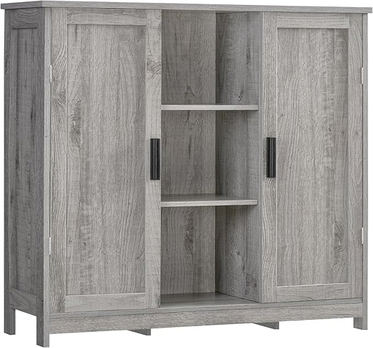 Iwell Storage Cabinet with 2 Doors and 4 Adjustable Shelves, Buffet Cabinet with Storage, Floor Cabinet for Living Room, Entryway, Kitchen, Rustic Gray