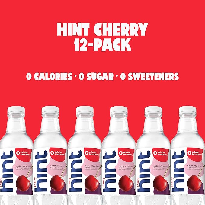 Hint Flavored Bottled Water, Cherry - Purified Water Beverages with Zero Calories, Natural Flavors, and Sugar Free - 16 Fl Oz (Pack of 12)