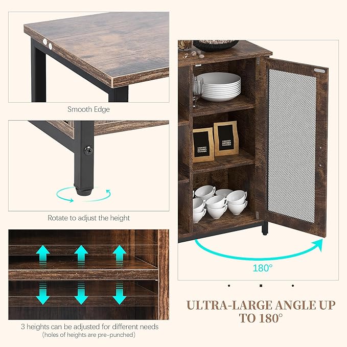 LVSOMT Mini Coffee Bar Cabinet with Storage, 27.5'' Small Kitchen Bar Table, Cute Corner Bar Cabinet for Tea, Buffet Sideboard Cabinet for Dining Room, Farmhouse Coffee Station for Wine (Brown)