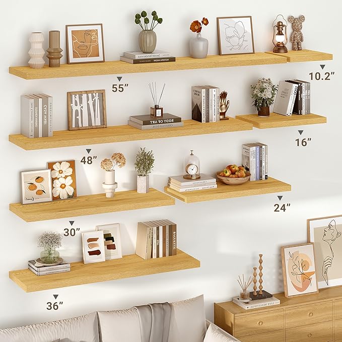 Vivelove 10" Deep Floating Shelves with Invisible Brackets, 47" Wall Shelves for Bathroom Bedroom Kitchen Living Room Laundry Room, Modern Rustic Shelves for Home Decor, 47.2"x10.2"x1.5"Set of 2, Oak