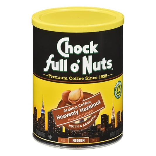 Chock Full o’Nuts Heavenly Hazelnut Ground Coffee (10.2 Oz. Can) – Arabica Coffee Beans – Aromatic and Smooth with a Rich, Nutty Flavor