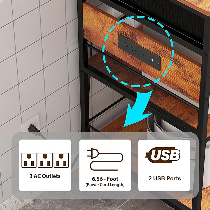 Kitchen Island with Storage,Mobile Kitchen Island Cart with Power Outlet,Industrial Kitchen Island on Wheels,Island Table for Kitchen