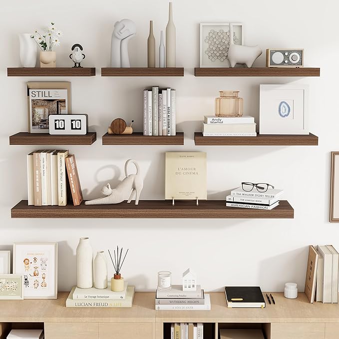 40 Inch Floating Shelves, 3D Textured Wood Grain, 40"x9.25"x1.5" Inch Deep Floating Shelves for Wall, Wooden Shelves for Bathroom, Bedroom, Living Room, Walnut, 1 Piece