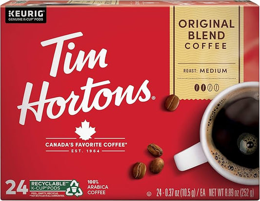 Tim Hortons Original Blend, Medium Roast Coffee, Single-Serve K-Cup Pods Compatible with Keurig Brewers, 24 Count(Pack of 1)(Packaging may vary)