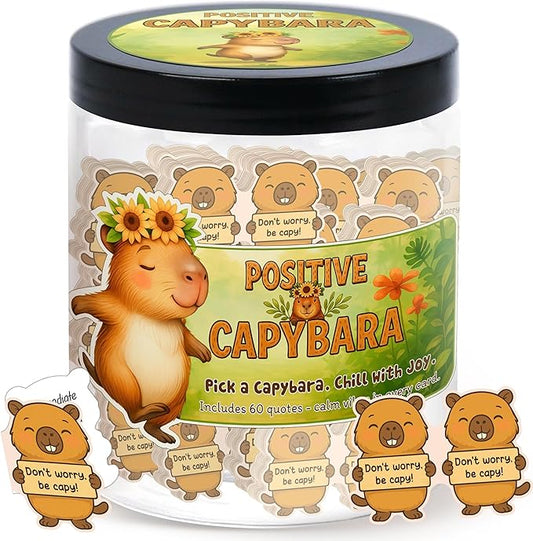 Positive Capybara Jar with 60 Affirmation Cards, Emotional Support Gift, Funny Mental Health, Capybara Birthday Gift, Inspirational for Teen Boys and Women, Cute Funny Office Decor