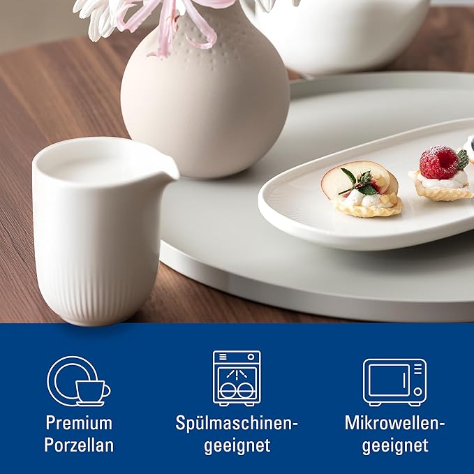 Villeroy & Boch Afina Milk Pitcher, for Milk, Cream and Sauces, Premium Porcelain, Made in Germany, Dishwasher and Microwave Safe, White, 7.5 oz Capacity