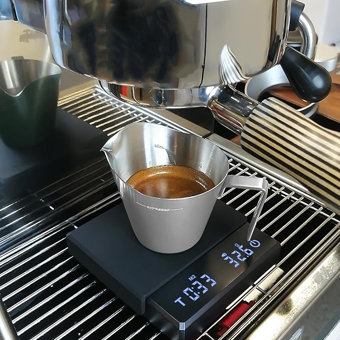 IKAPE Espresso Measuring Cup, 304 Anti-scald Stainless Steel Espresso Shot Cups 2Pcs with Handle, Coffee Pouring Cup for Barista Tool Accessories(Silver)