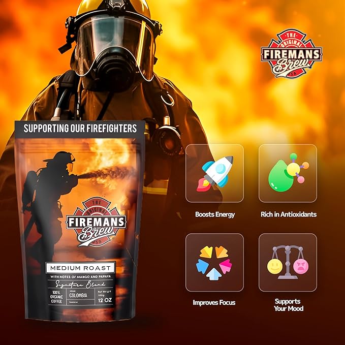 Firemans Brew Medium Roast Coffee – Bold & Robust Ground Coffee – 100% Arabica Beans, Rich, Full-Bodied Flavor – Freshly Roasted Gourmet Coffee – Low Acid, Small Batch Coffee – Supports Firefighter Causes