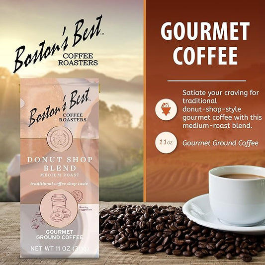 Boston’s Best Coffee - Donut Shop Gourmet Hearty Medium Roast, Premium Ground Coffee, 11 oz. / 311 g Coffee Bag