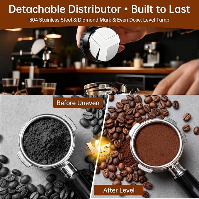 9 Pcs Espresso Accessories Kit, 54mm Espresso Tamper Tools, with Wooden Espresso Tamping Station, Distributor, Stirrer, Dosing Funnel,Puck Screen, Brush, Latte Art Pen and Decorative Stencils