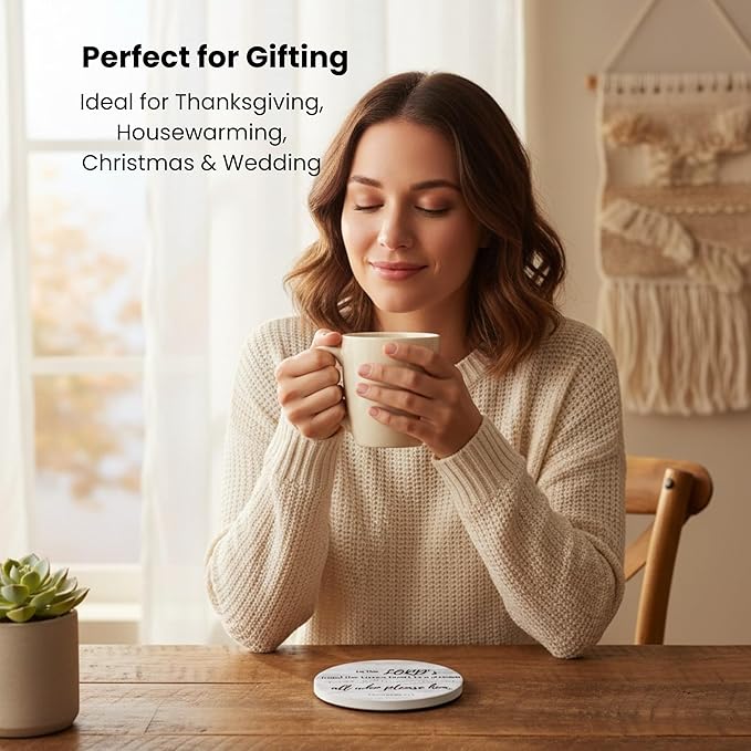 Christian Coasters Set of 6 with Holder– Ceramic Absorbent Drink Coasters for Coffee Table Desk, Modern Cute Moisture Absorbing Coasters, Christian Gifts Alternative to Cork, Silicone or Glass Coaster