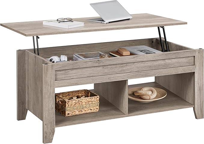 Yaheetech Lift Top Coffee Table with Hidden Storage Compartment & Lower Shelf, Lift Tabletop Farmhouse Table for Living Room Office Reception, 47.5in L, Gray
