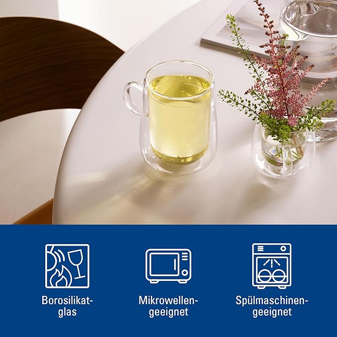 Villeroy & Boch – Artesano Hot & Cold Beverages Latte Macchiato Glass, Set of 2 Glasses, Double-Walled Glasses for Cold and Hot Beverages, 11.75 oz, Borosilicate Glass, Dishwasher-Safe, Microwave-Safe