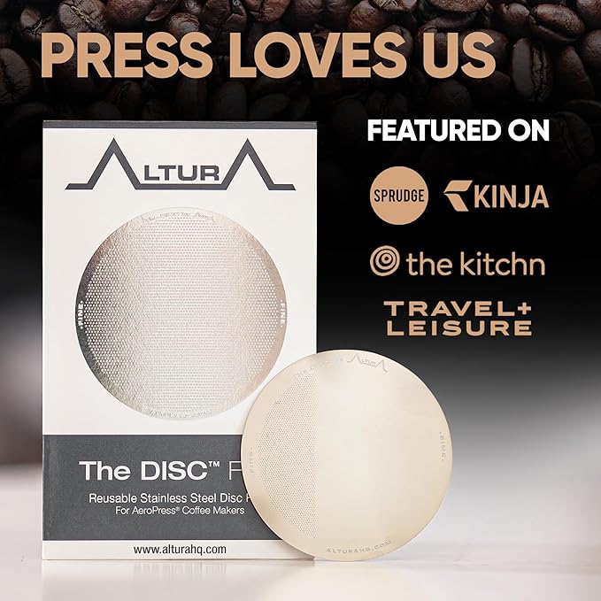ALTURA The DISC FINE Stainless Steel Filter for AeroPress Coffee Makers – Reusable Metal Filter Replacement for Rich Flavor, Travel, and Eco-Friendly Brewing