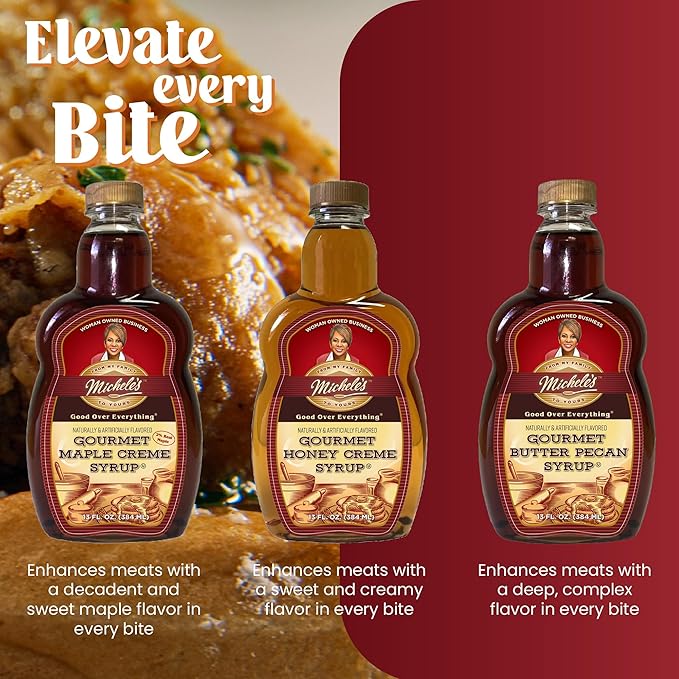 Michele’s Syrup Variety pack – Maple Crème, Honey Crème, Butter Pecan Syrups | Flavoring Syrup for Pancakes and Waffles, Ice Cream – Condiment for Salmon, Pork, and Beef – Great Breakfast Food Gift