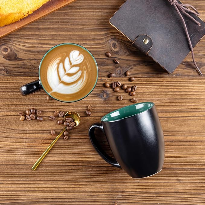 GBhome 16oz Coffee Mugs Set of 6, Large Ceramic Coffee Mugs for Man, Woman, Dad, Mom, Modern Coffee Mugs Set with handle for Tea/Latte/Cappuccino/Milk/Cocoa. Dishwasher&Microwave Safe,Green