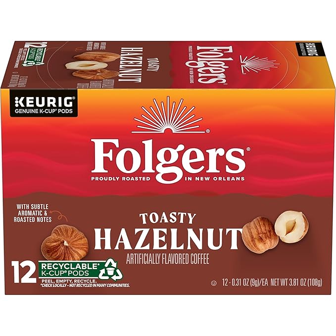 Folgers Toasty Hazelnut Flavored Coffee, 72 Keurig K-Cup Pods