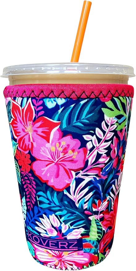 Koverz Iced Coffee Sleeve, Insulated Neoprene Cup Sleeve, Fits a 24 Oz. Coffee Cup, Washable and Reusable, Iced Coffee Accessories, Medium Hibiscus