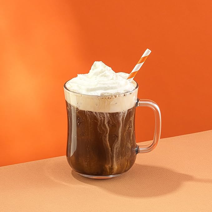 JoyJolt Glass Coffee Cups - 15.5oz Diner Mugs Set of 6. Bar Accessories, Cafe Style Clear Mug, Cappuccino, Latte, Tea Cup, Large Espresso Glasses