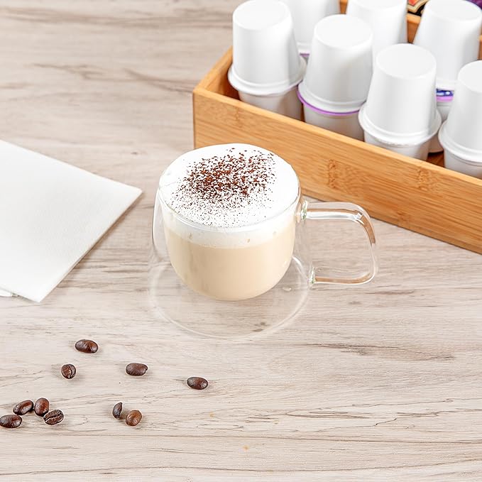 Restaurantware Glass Espresso Cups 12 Count 7 Ounces Borosilicate Double Wall Glass Coffee Mugs Insulated Clear Tea Drinkware for Hot or Cold Beverages