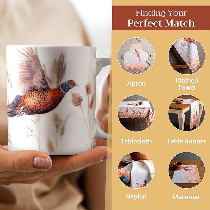 Maison d' Hermine Coffee Mug with Handles Fine Bone China Mugs Pack of One Tea Cups for Hot Beverages Cappuccino Latte Home Restaurant Office Perfect for Gift (Faisan D'Automne - Vol Libre, 12 Ounce)