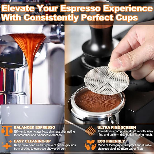 Reusable & Ultra-Thin Puck Screen with Double-Layer Filtration - 53mm Espresso Puck Screen with 0.8mm Thickness, Food Grade Stainless Steel Espresso Filter Screen for 54mm Portafilter Filter Basket