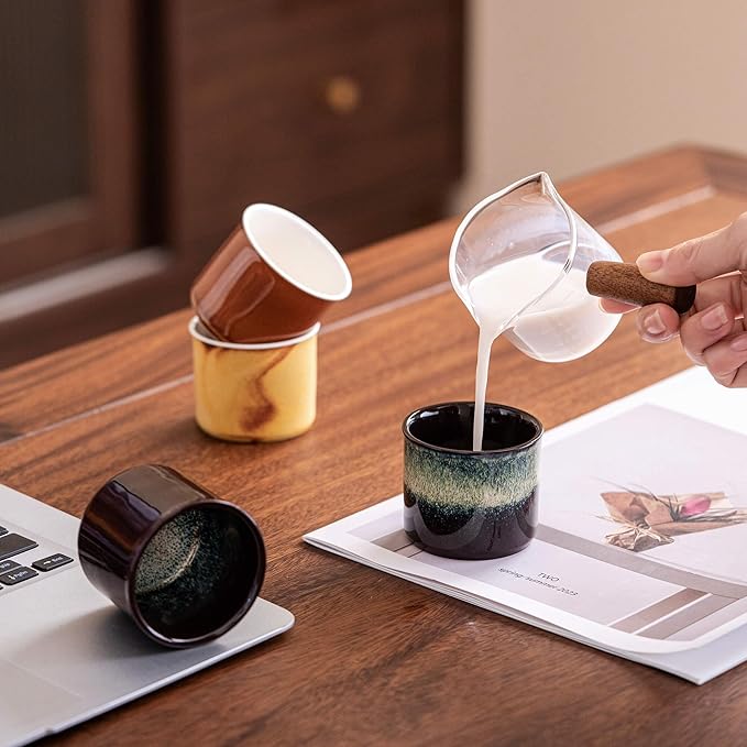 Espresso Cups Set of 2, Ceramic Espresso Cups, Expresso Shots Cups, 2.5oz Tea Cups, Demitasse Cups (4, magic outside)
