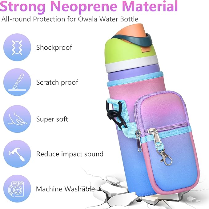 Water Bottle Carrier Bag with Strap for Owala FreeSip 24/32oz with Detachable Phone Pocket for Owala Accessories 24/32oz Water Bottle Sleeve for Walking Camping Gym