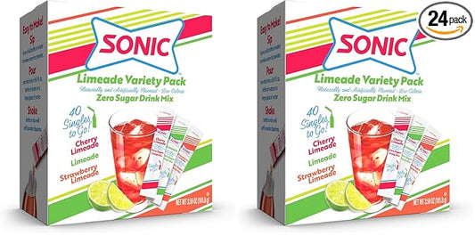 SINGLES TO GO! Sonic Singles To Go Limeade Variety Pack, Watertok Powdered Drink Mix, Includes 3 Flavors, Limeade, Cherry Limeade, Strawberry Limeade, 1 Box (40 Servings) (Pack of 2)