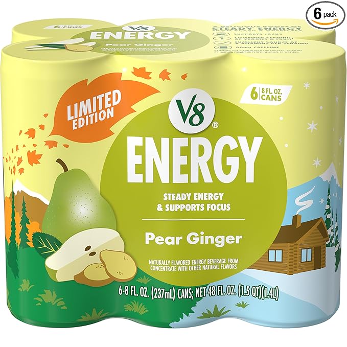V8 Energy Pear Ginger Energy Drink, 8 fl oz Can (6 Pack)
