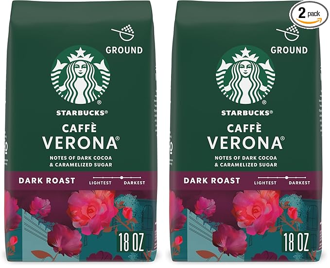 Starbucks Ground Coffee,Dark Roast Hot or Iced Coffee,Caffè Verona,18 oz,(Pack of 2)