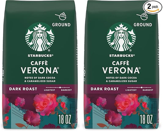 Starbucks Ground Coffee,Dark Roast Hot or Iced Coffee,Caffè Verona,18 oz,(Pack of 2)