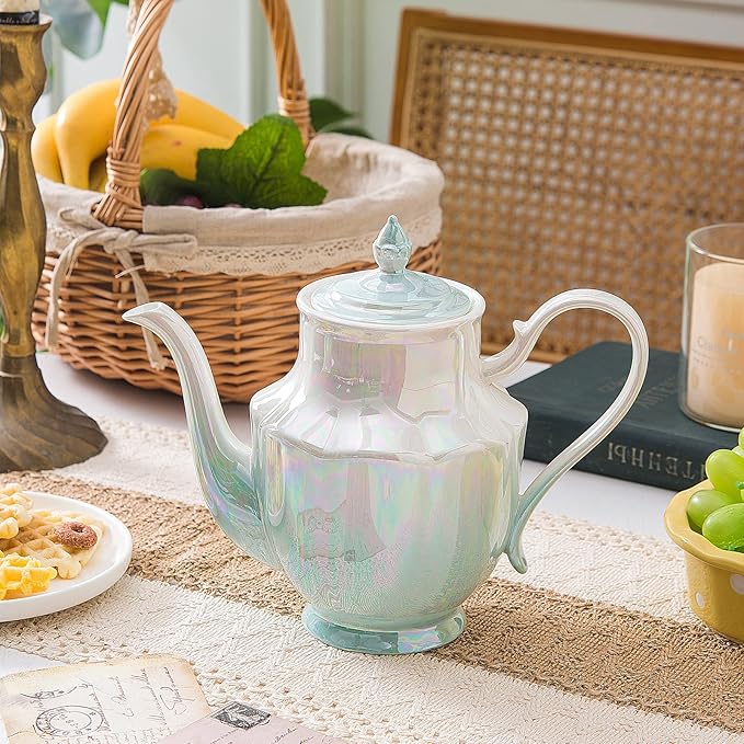 ceramic teapot,Porcelain Tea Pot 37 Oz Teapot with lid for Tea, Milk, Coffee, Flower tea (Green)