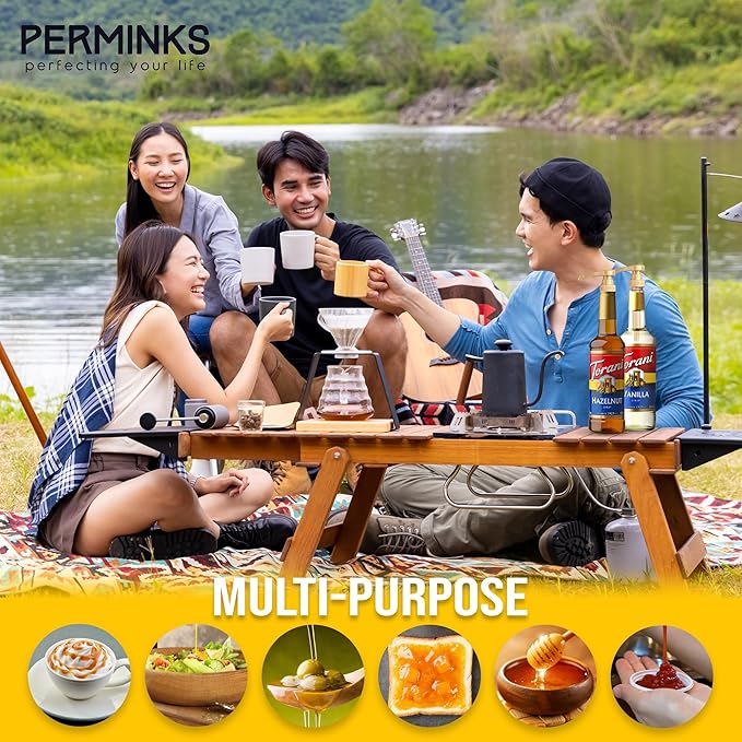 PERMINKS Premium Syrup Pump Compatible with Torani 750 ml Bottle, Davinci Syrups - No Spill, No Clog Syrup Pump Dispenser for Vanilla, Snow Cone, Blueberry, Coffee Flavoring & More (Pack of 4, Gold)