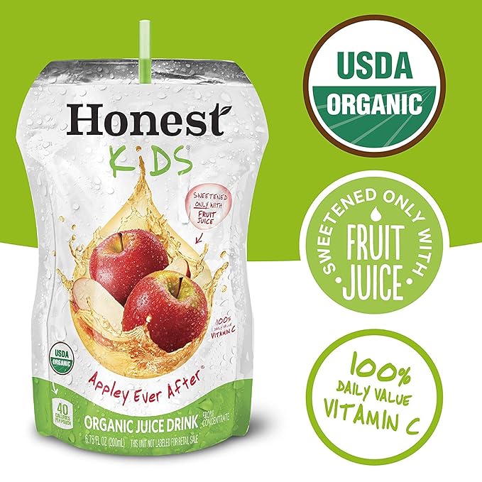 Honest Kids Appley Ever After, Apple Organic Fruit Juice Drink, 6.75 Fl Oz (32 Pack)