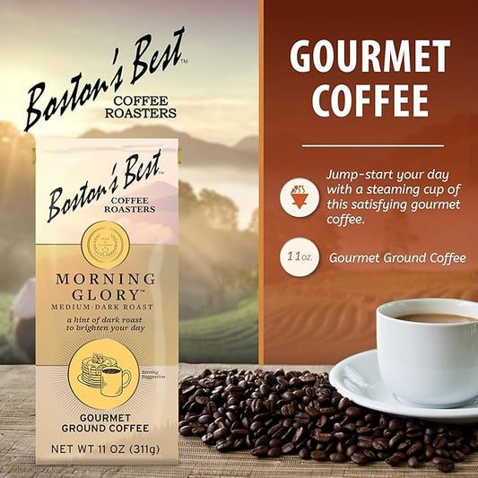 Boston’s Best Coffee - Morning Glory Blend, Delicious Medium Dark Roast Delicious Gourmet Premium Ground Coffee, 11 oz. / 311 g Bag