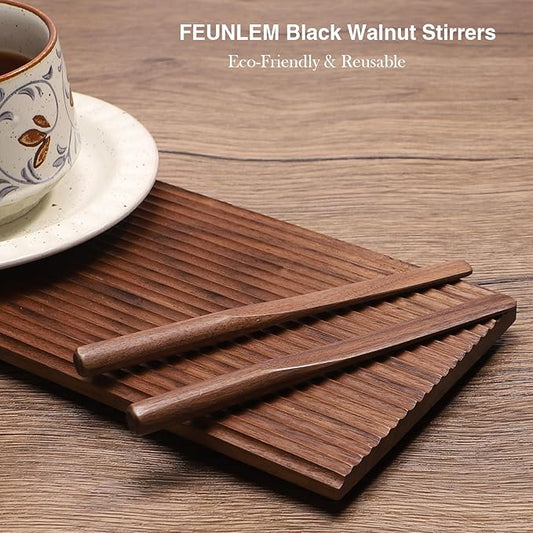 FEUNLEM Black Walnut Wood Coffee Stirrers, 6Pcs 6 Inch Reusable Stir Sticks for Coffee, Tea, Milk, Espresso, Peanut Butter Spreader, Multifunctional Wooden Stirrers with Smooth Finish (Brown, 6pcs)