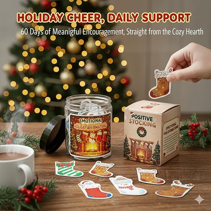 Positive Stocking Jar, Emotional Support Christmas Gift, Stocking Stuffer for Teens Women Men or Teachers, Inspiring Christmas Decor and Gifts